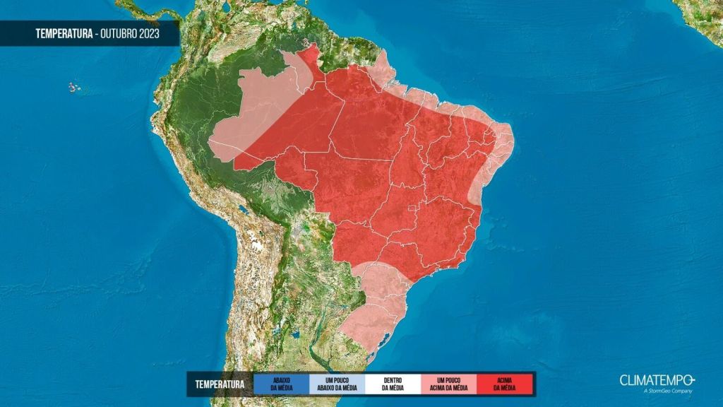 Tendência da temperatura para outubro de 2023 no Brasil / Arte: Climatempo