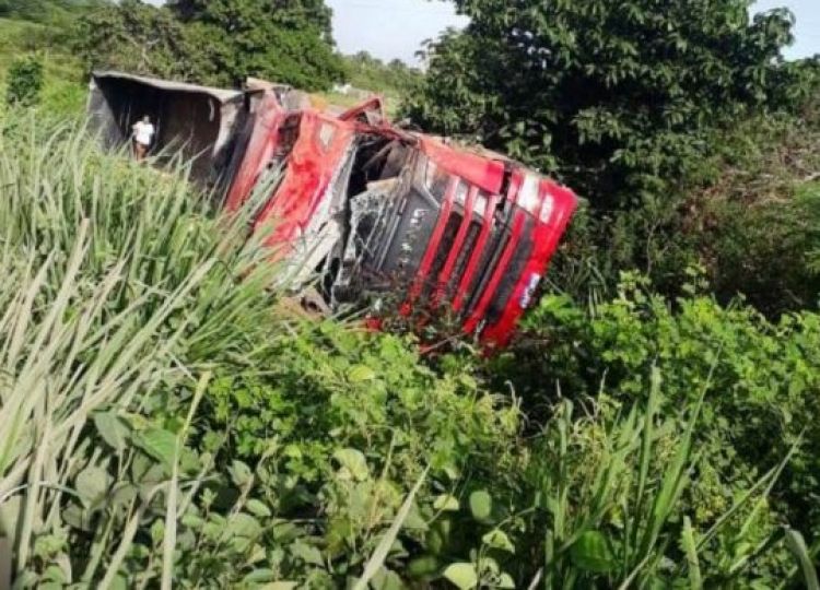 Carreta carregada de soja tomba na rodovia BR-135, sul do Piauí - Foto: Reprodução/Portal B1