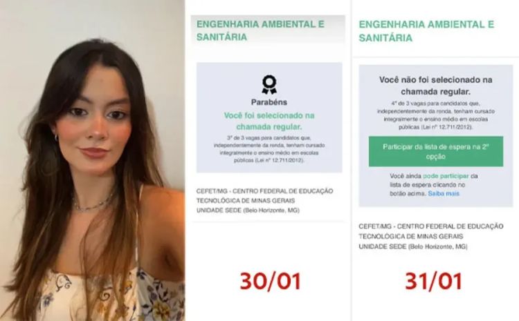 Foto: Maria Eduarda perdeu a vaga em engenharia ambiental e sanitária 