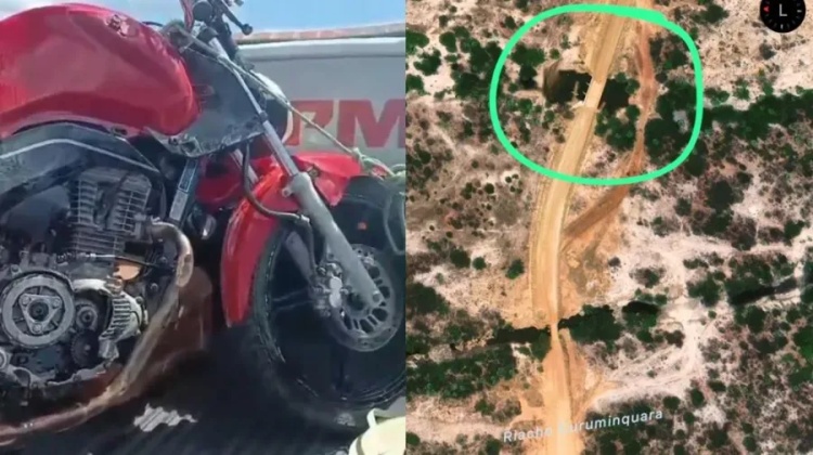 Foto: motocicleta do acidente e o local