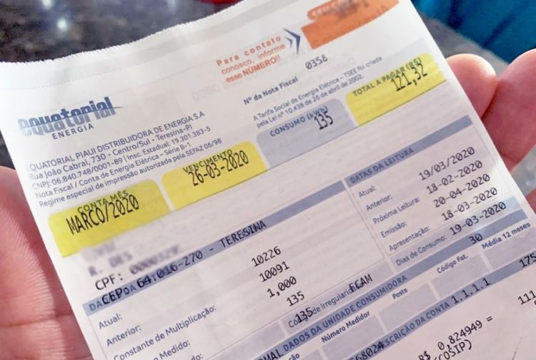 Conta de energia no Piauí — Foto: Divulgação/Equatorial Piauí