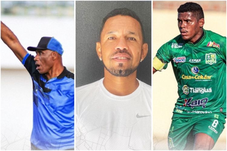 Técnico Eduardo Rodrigues, lateral-direito Barata e volante Edinaldo/ Foto: reproduções  Técnico Eduardo Rodrigues, lateral-direito Barata e volante Edinaldo/ Foto: reproduções