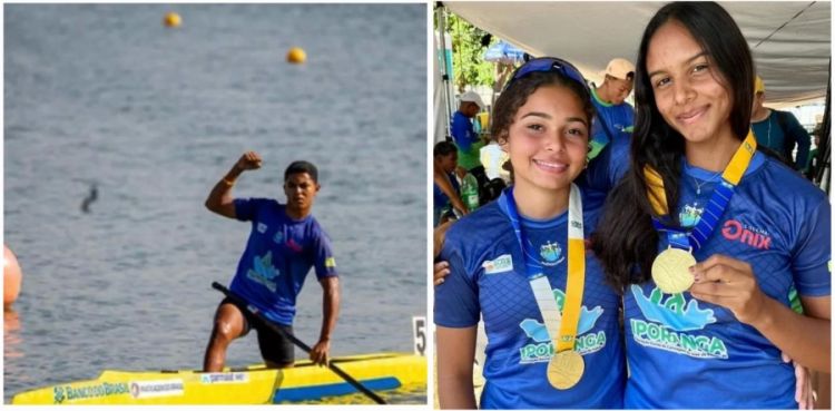 Atleta João Pedro Silva a direita, e as atletas Isabelle e Maria Eduarda a esquerda  Atleta João Pedro Silva a direita, e as atletas Isabelle e Maria Eduarda a esquerda